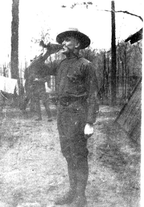 World War 1 soldier blowing a bugle.