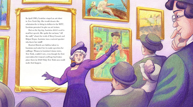 illustration from Louisine Lights a Legacy by Kerrie Logan Hollihan and Julie Benbassat